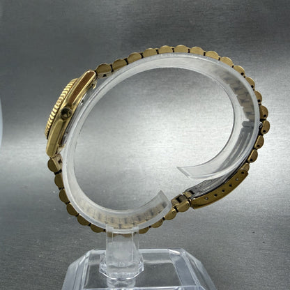 Seiko SQ Watch Women 24mm Black Dial Gold Tone Daydate 24mm Round New Battery 9R6