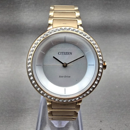 Citizen Eco-Drive Watch Women 30mm MOP Dial Gold Tone Gemmed E031-R007645 Works0