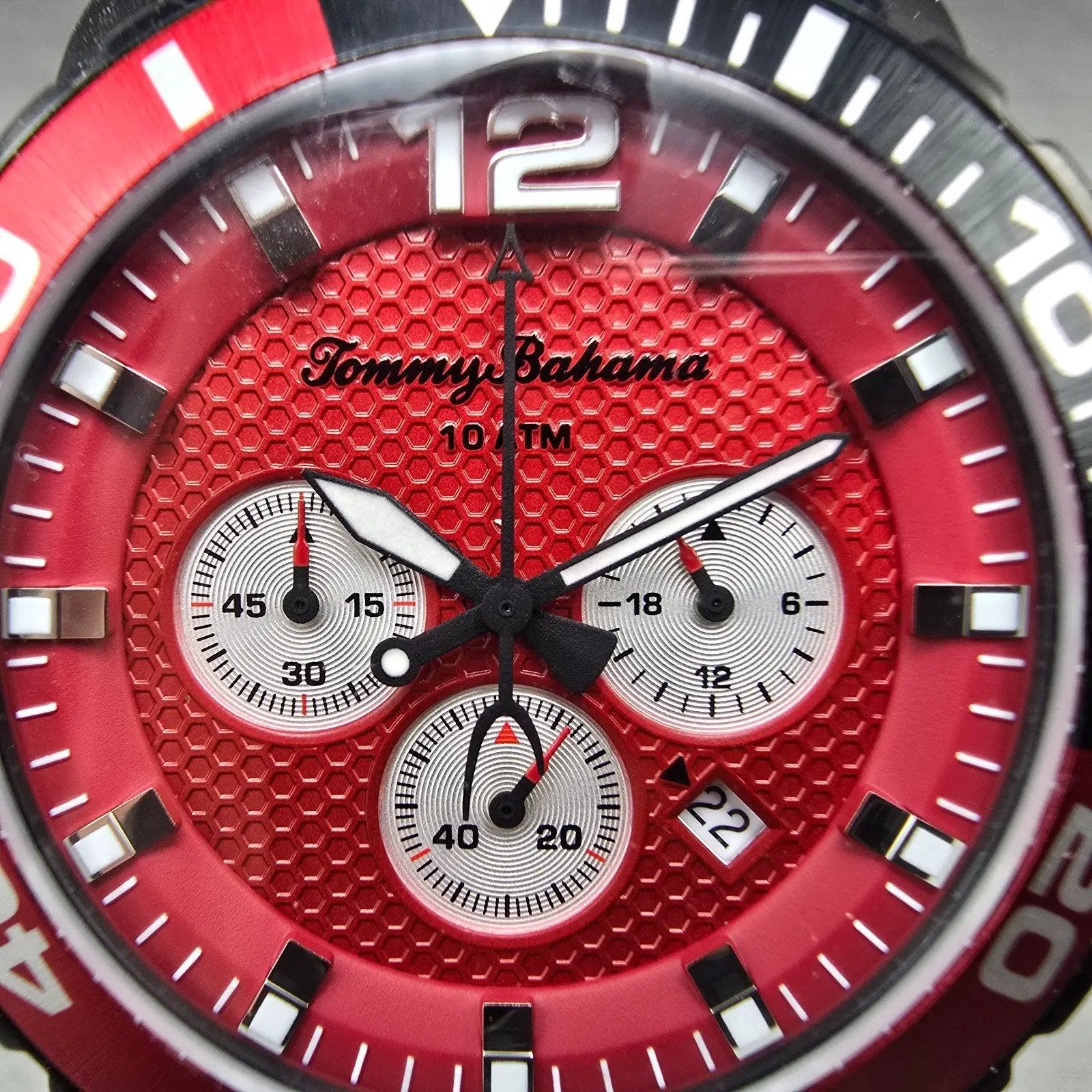 Tommy Bahama Atlantis Chronograph Watch Men 45mm Red Dial Black Tone Date NewBat1