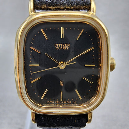 Citizen CQ Tank Watch Women 22mm Black Dial Gold Tone Rectangle New Battery1
