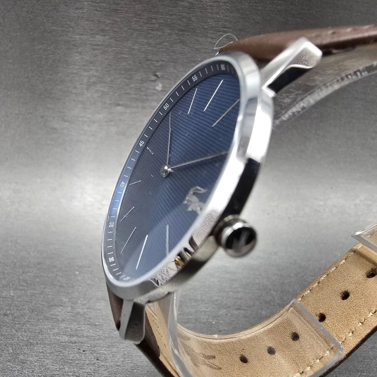Lacoste Watch Men 41mm Blue Dial Silver Tone Round Leather Band New Battery2