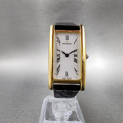 Movado Tank Watch Women 20mm White Dial Gold Tone Rectangle 87.66.455 New Batt5