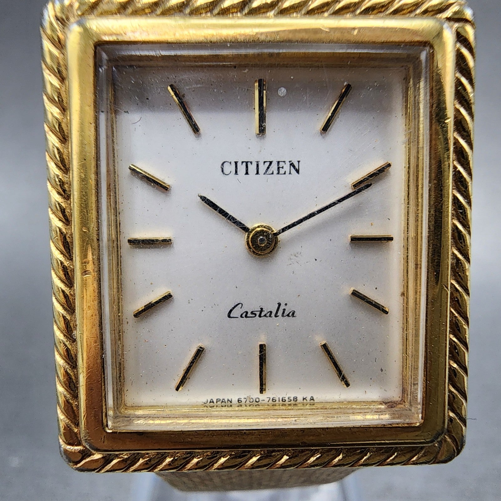 Citizen Castalia Tank Watch Women 24mm White Dial Gold Tone Rectangle Runs1