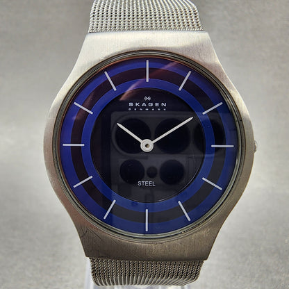 Skagen Watch Men 34mm Blue Dial Steel Date Round Mesh A233LSSN New Battery