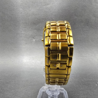 Citizen Eco-Drive Tank Watch Men 31mm Black Dial Gold Date E111-S049369 Runs Jkm8