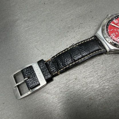 Swatch Irony Happy Joe Red Watch Men 38mm Red Dial Steel Date Round New Battery6