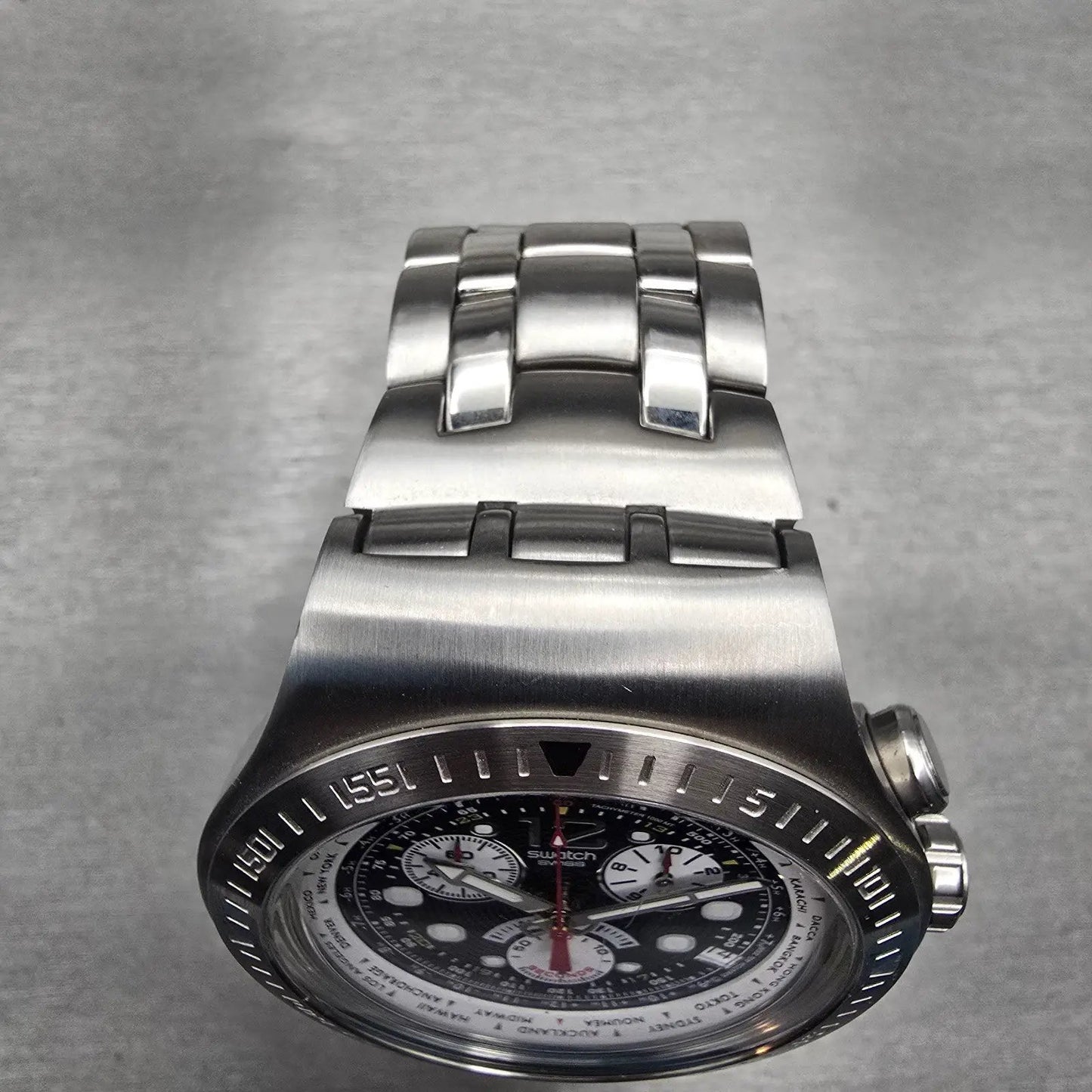 Swatch Irony Chrono Get Fly XL Watch Men Black Dial Steel READ!! YOS414G NewBat5