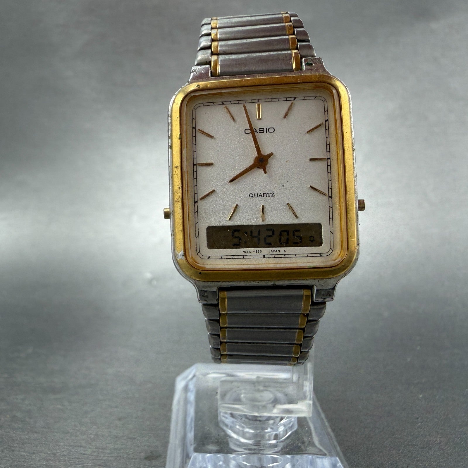 Casio AQ-703 Watch Unisex 27mm White Dial Two Tone Alarm Rectangle new battery5