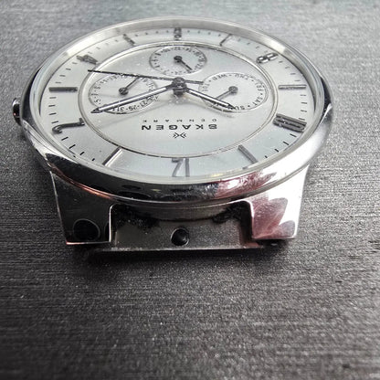 Skagen Watch Men 38mm Silver Dial Silver Tone Daydate 331XLSLC4 New Battery READ5