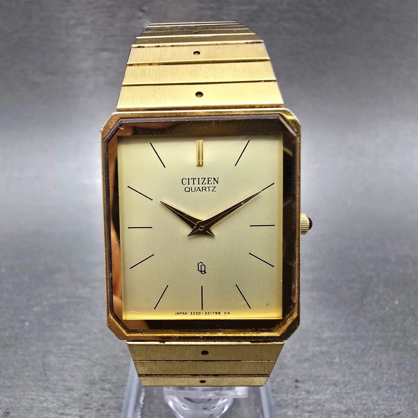 Citizen CQ Tank Watch Men 24mm Champagne Dial Gold Tone 3220-320948 New Battery0