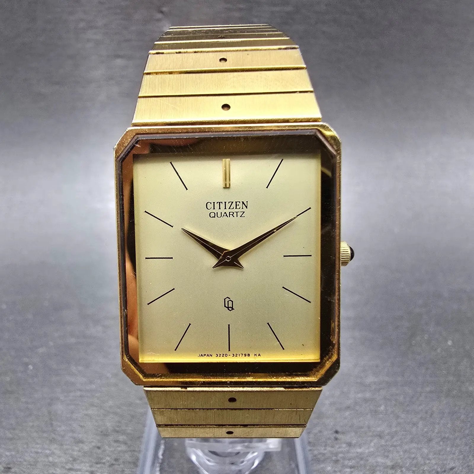 Citizen CQ Tank Watch Men 24mm Champagne Dial Gold Tone 3220-320948 New Battery0