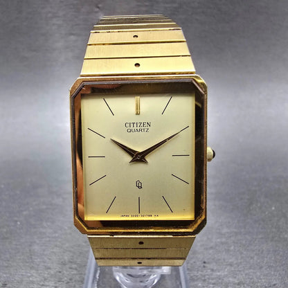 Citizen CQ Tank Watch Men 24mm Champagne Dial Gold Tone 3220-320948 New Battery0