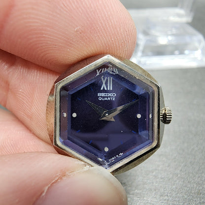 Seiko Ring Watch Women 19mm Purple Dial Palladium Plated 14006670 New Battery0