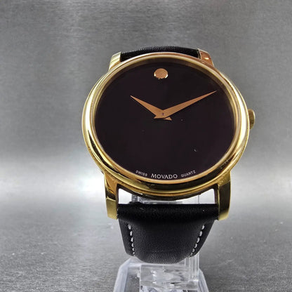 Movado Museum Watch Men 38mm Black Dial Gold Tone Round MO.01.1.34.6002 New Batt6