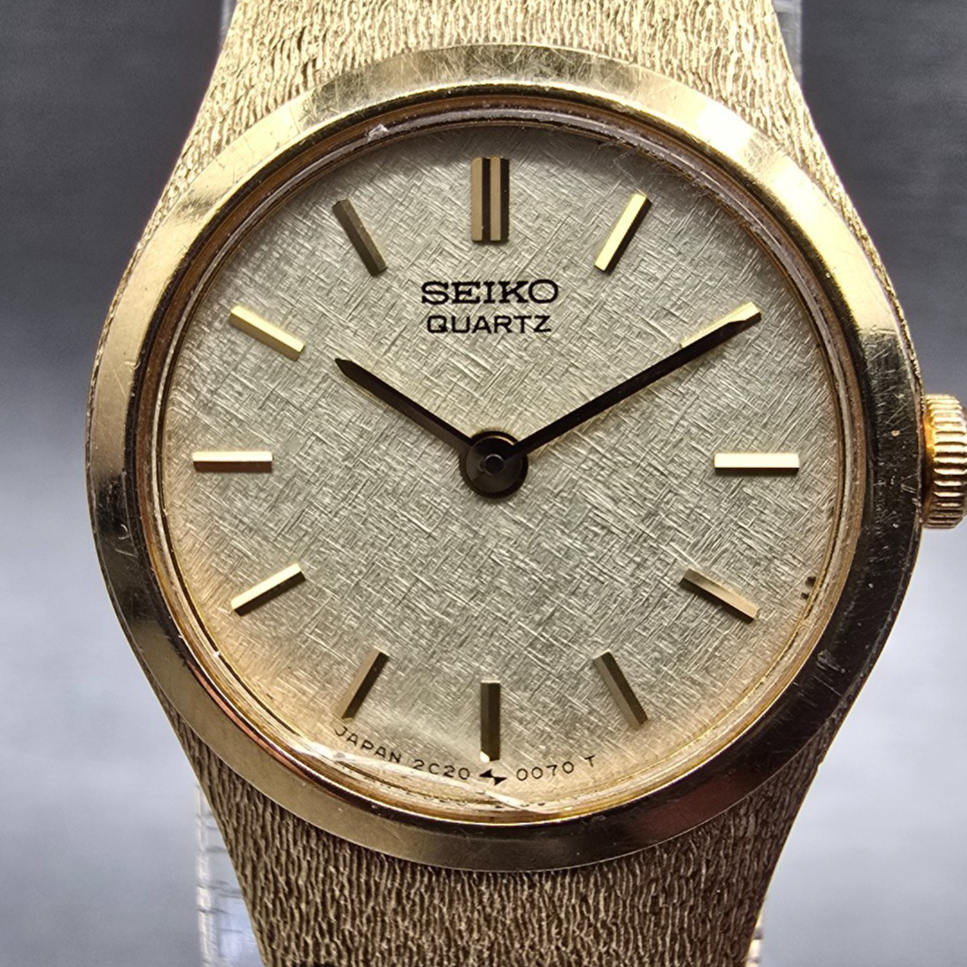Seiko Watch Women 19mm Champagne Dial Gold Tone Round 2C20-0029 New Battery JP231