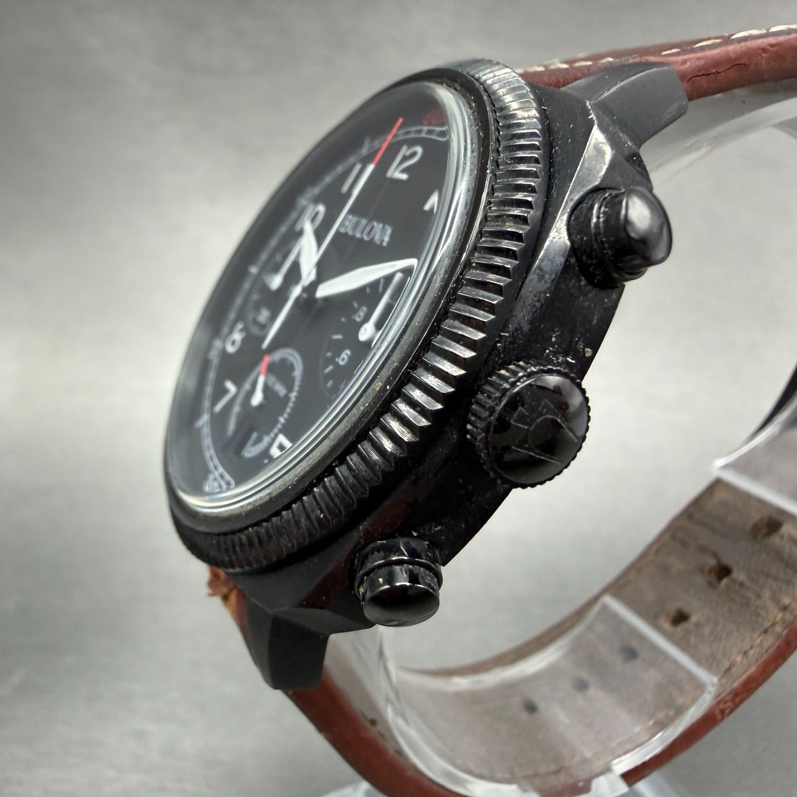 Bulova Military Chronograph Watch Men 42mm Black Dial Black Tone Date 98B245 UHF2