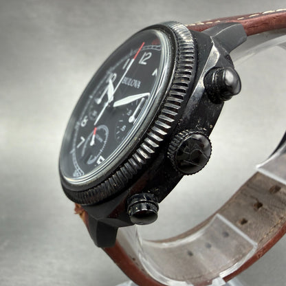 Bulova Military Chronograph Watch Men 42mm Black Dial Black Tone Date 98B245 UHF2