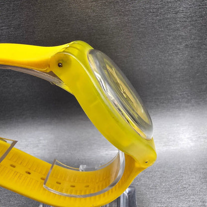 Swatch Yellow Laquered Watch Men 41mm Skeleton Dial Round SUOJ100 New Battery3