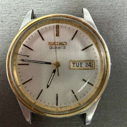 Seiko Watch Men 35mm Silver Dial Two Tone Round Daydate Vintage 7N43-8A39 PARTS2