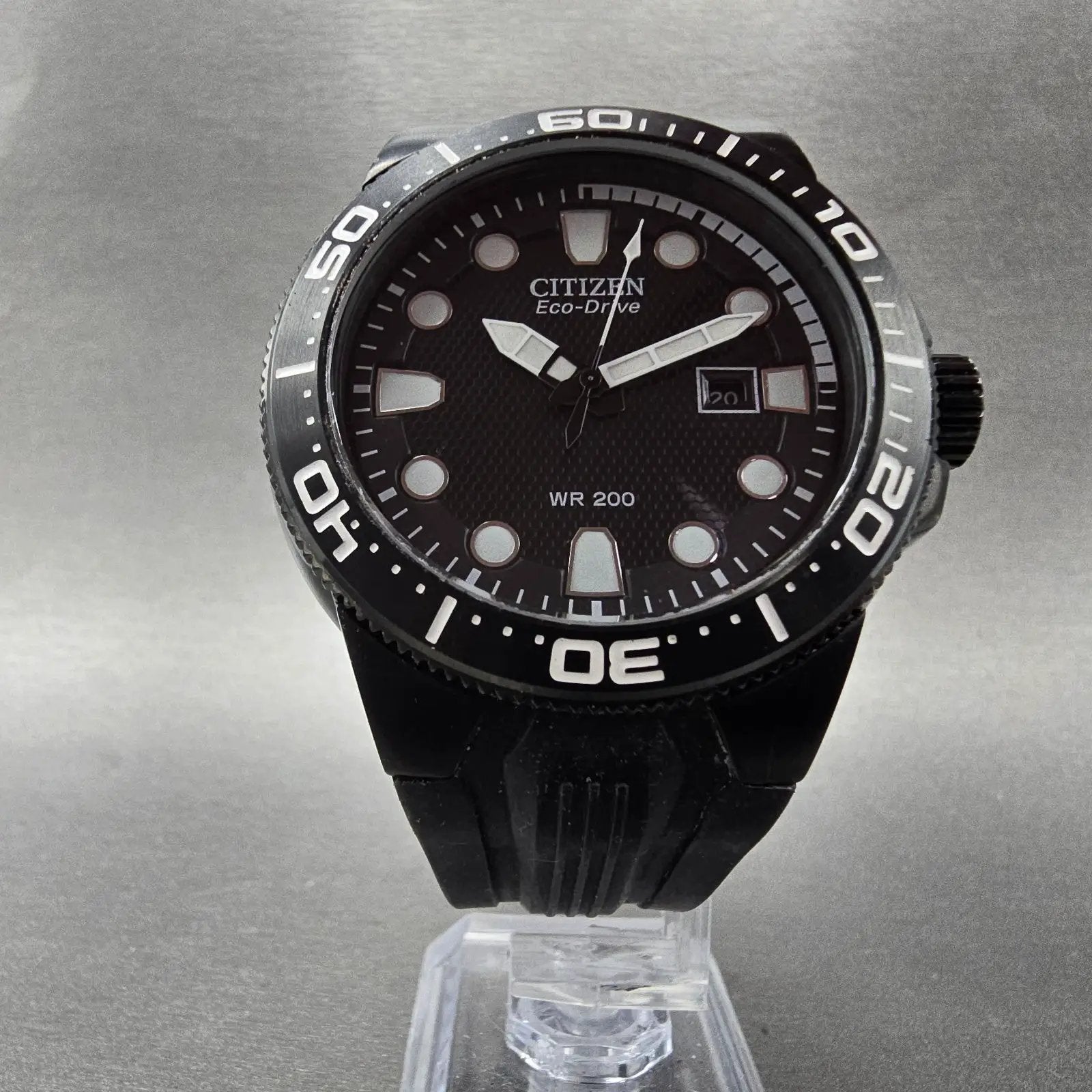Citizen Eco-Drive Scuba Fin Watch Men 46mm Black Dial Black Date Round Works5