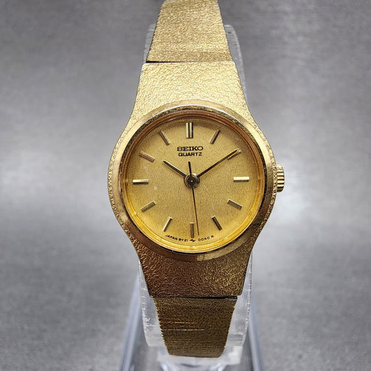 Seiko Watch Women 20mm Gold Dial Gold Tone Round 8Y210029 New Battery VTG0