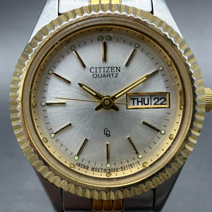 Citizen CQ Watch Women 25mm Silver Dial Two Tone Daydate 6000-R00413 New Batt KL1