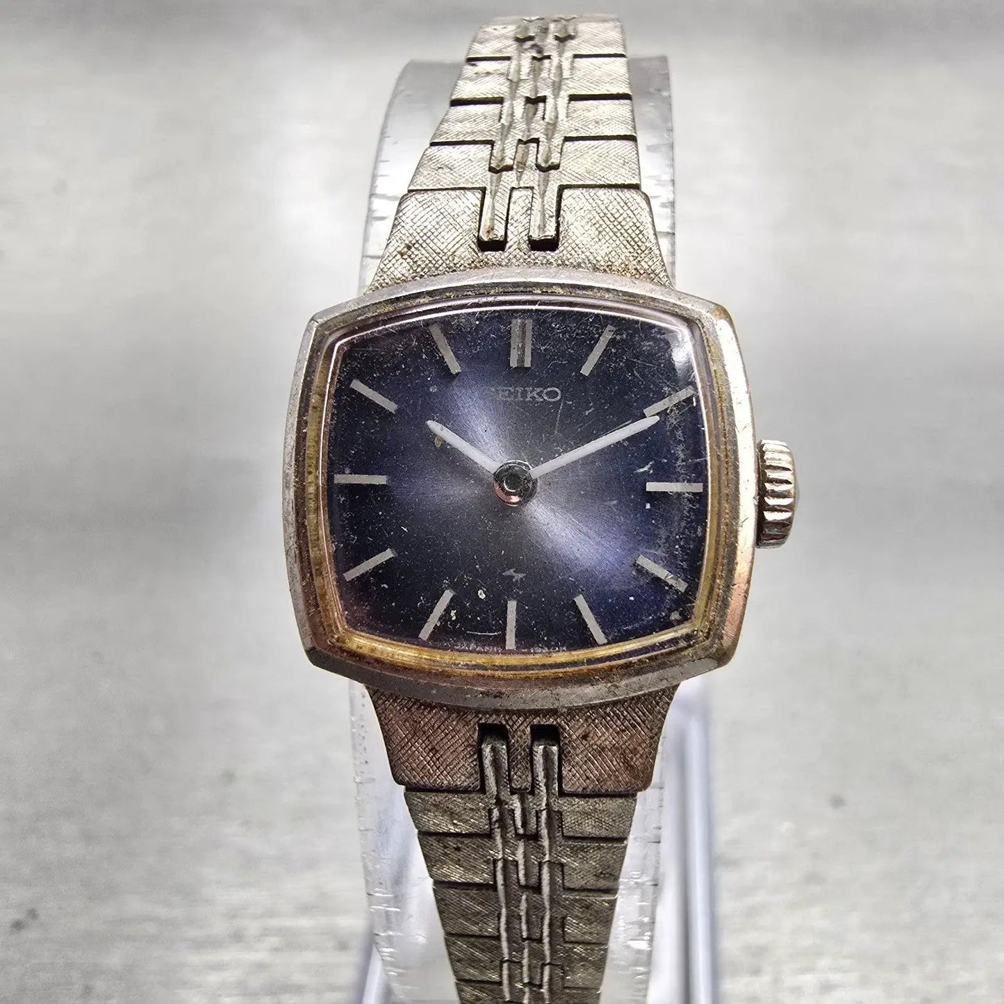 Seiko Watch Women 19mm Blue Dial Silver Tone Rectangle Manual 11-3679 Works0