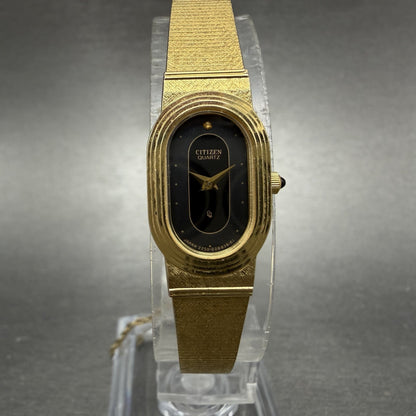Citizen CQ Watch Women 14mm Black Dial Gold Tone Oval 2250-224884 New Battery0