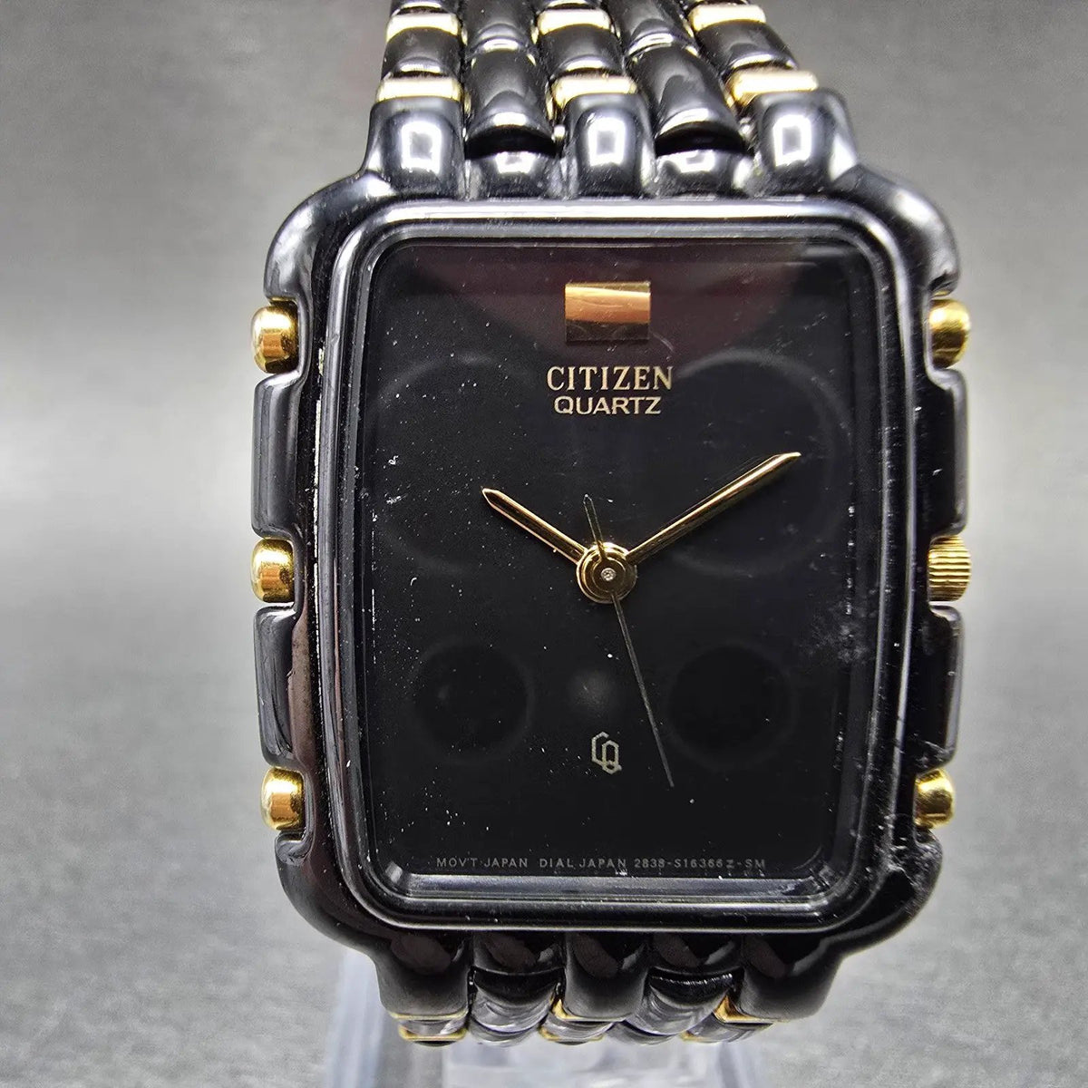 Citizen CQ Tank Watch Men 27mm Black Dial Black&Gold Rectangle 2838-S03810 PARTS0