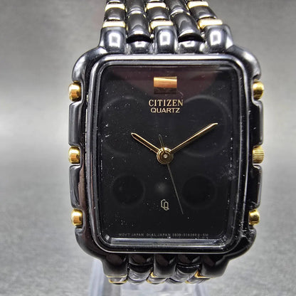 Citizen CQ Tank Watch Men 27mm Black Dial Black&Gold Rectangle 2838-S03810 PARTS0