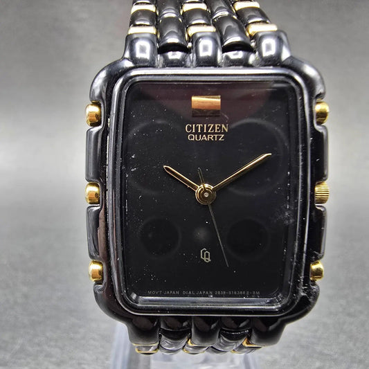 Citizen CQ Tank Watch Men 27mm Black Dial Black&Gold Rectangle 2838-S03810 PARTS0