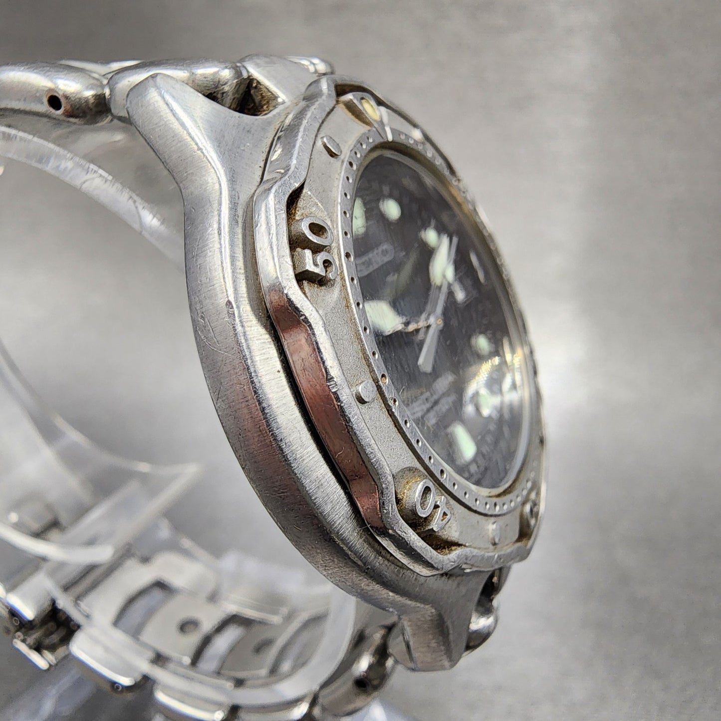 Seiko Scuba Diver Watch Men 38mm Black Dial Silver tone Date 7n356030 PARTS4