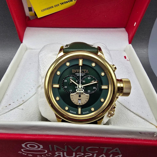 Invicta Russian Diver Chronograph Watch Men 52mm Green Dial Gold Tone New Batt0