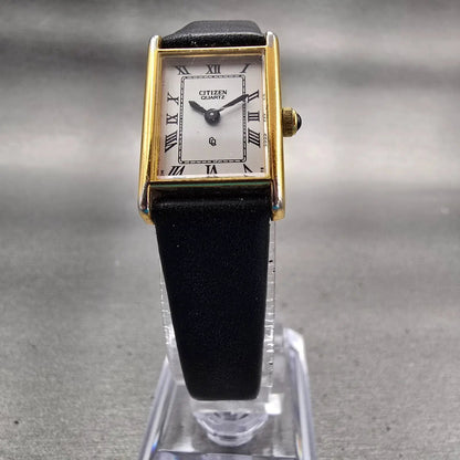 Citizen CQ Watch Women 17mm White Dial Gold Tone Rectangle 3220-945174 New Batt5