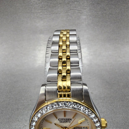 Citizen Watch Women 26mm MOP Dial Crystal Bezel Two Tone Daydate EQ053450D4