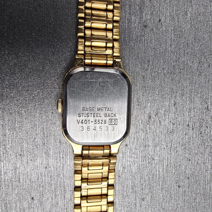 Seiko Tank Watch Women 18mm Black Dial Gold Tone Rectangle V401-5528 New Battery10