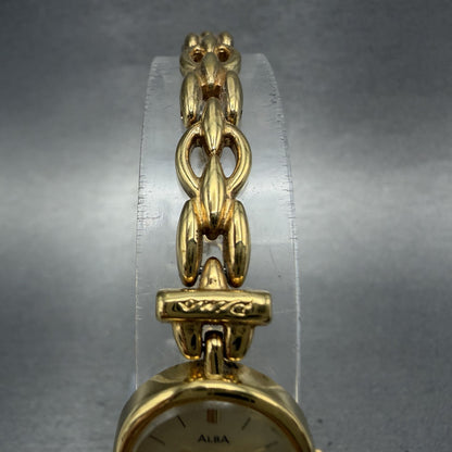 Seiko Alba Watch Women 18mm Champagne Dial Gold Tone Round Y1500800 New Battery4
