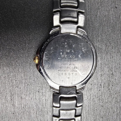 Seiko Watch Women 25mm White Dial Two Tone Round 1N01-0J60 New Battery VTG JP210