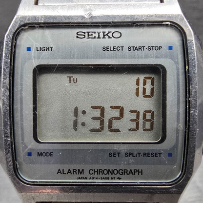 Seiko Digital Watch Men 34mm Silver Dial Chrono Alarm A914-5A09 READ New Battery1