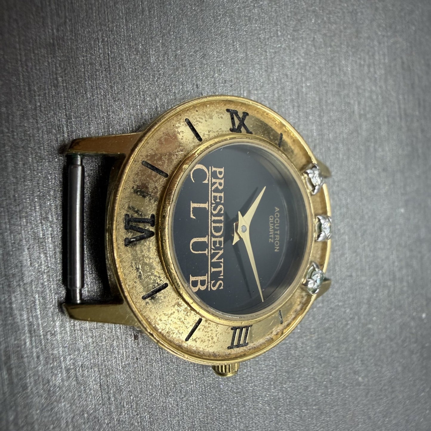 Bulova Accutron Watch Women 28mm Black Dial Gold Tone Diamond Bezel New battery2