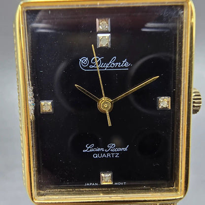 Lucien Piccard Dufonte Watch Men 25mm Black Dial Gold Tone Rectangle New Battery1