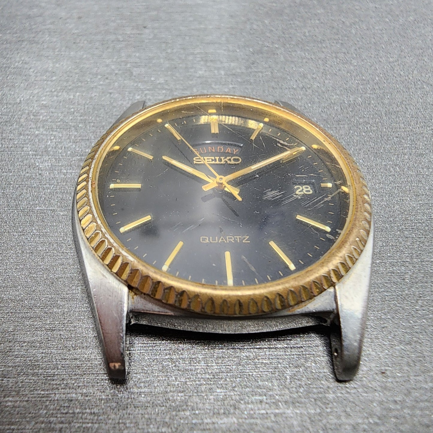 Seiko President Watch Men 36mm Black Dial Two Tone Daydate 7n438a49 PARTS3
