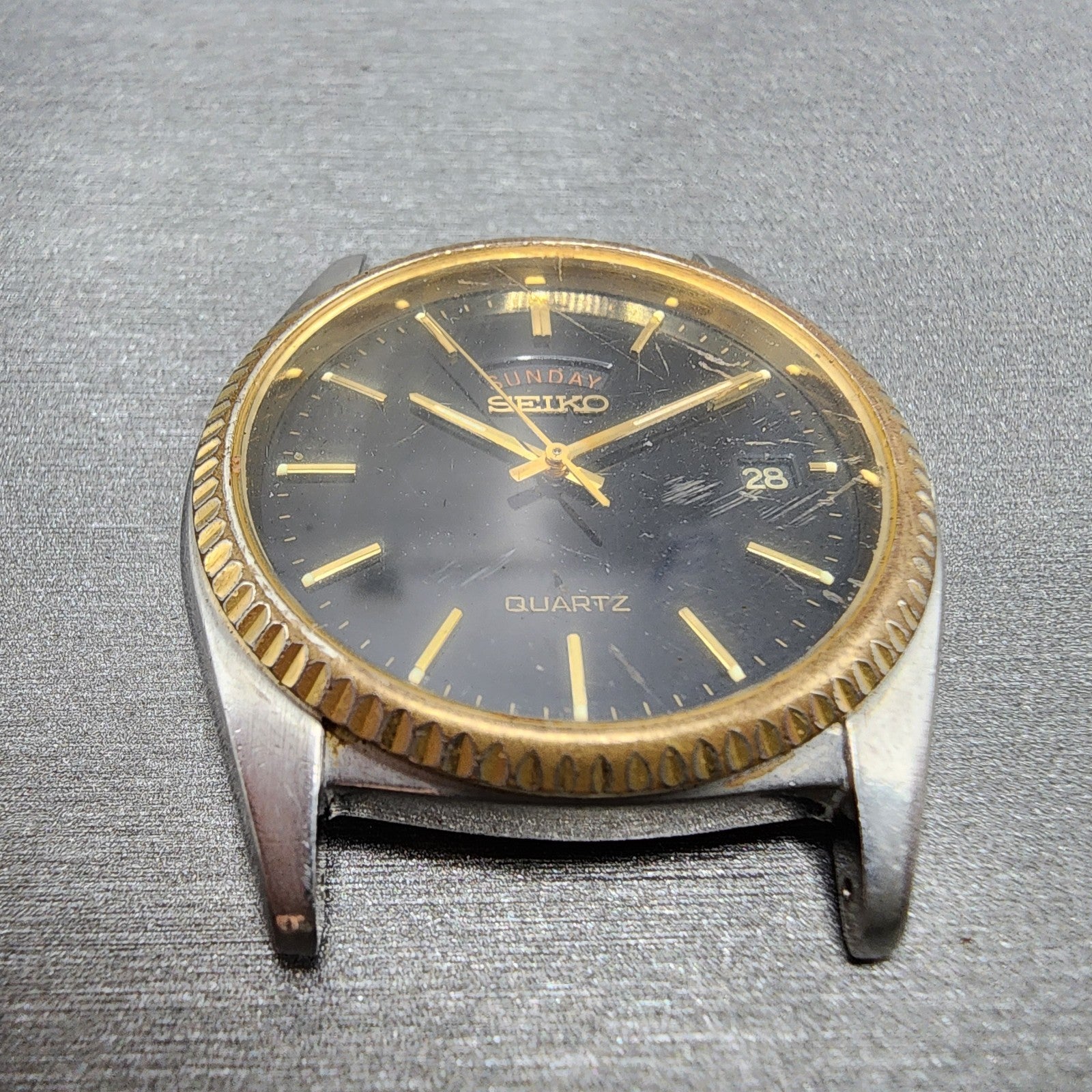 Seiko President Watch Men 36mm Black Dial Two Tone Daydate 7n438a49 PARTS3