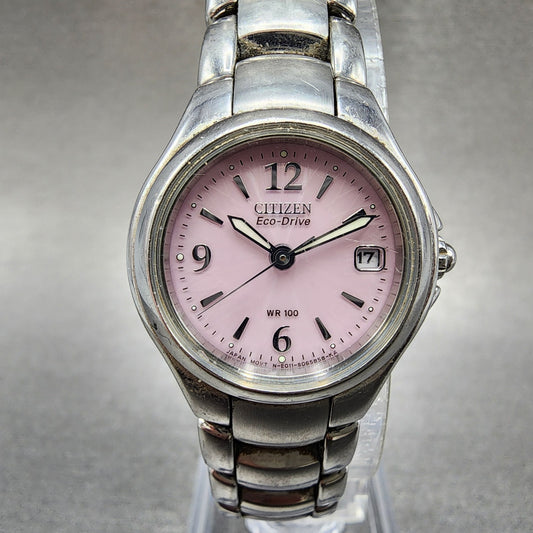 Citizen EcoDrive Watch Women 25mm Pink Dial Steel Date Round Date Round Runs0