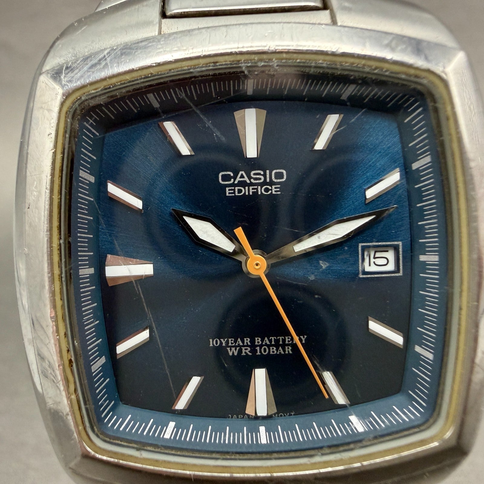Casio Edifice Watch Men 36mm Blue Dial Silver Tone Date EF-119 New Battery1