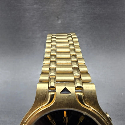 Gruen Alarm Watch Men 33mm Black Dial Gold Tone Round 321-6L71 New Battery4