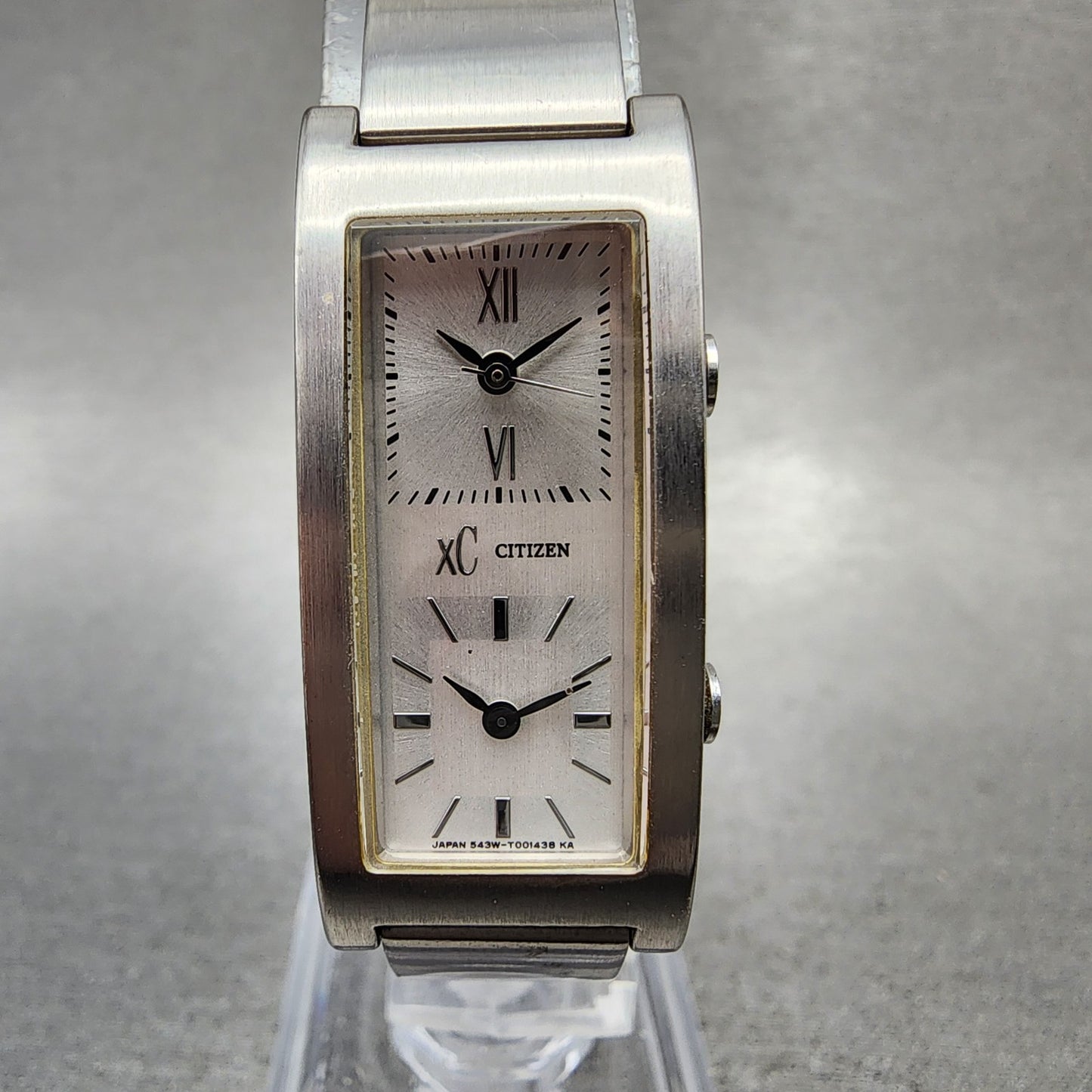 Citizen XC Dual Time Tank Watch Women 16mm Silver Dial Silver Tone New Battery0