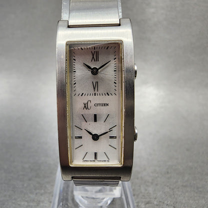 Citizen XC Dual Time Tank Watch Women 16mm Silver Dial Silver Tone New Battery0