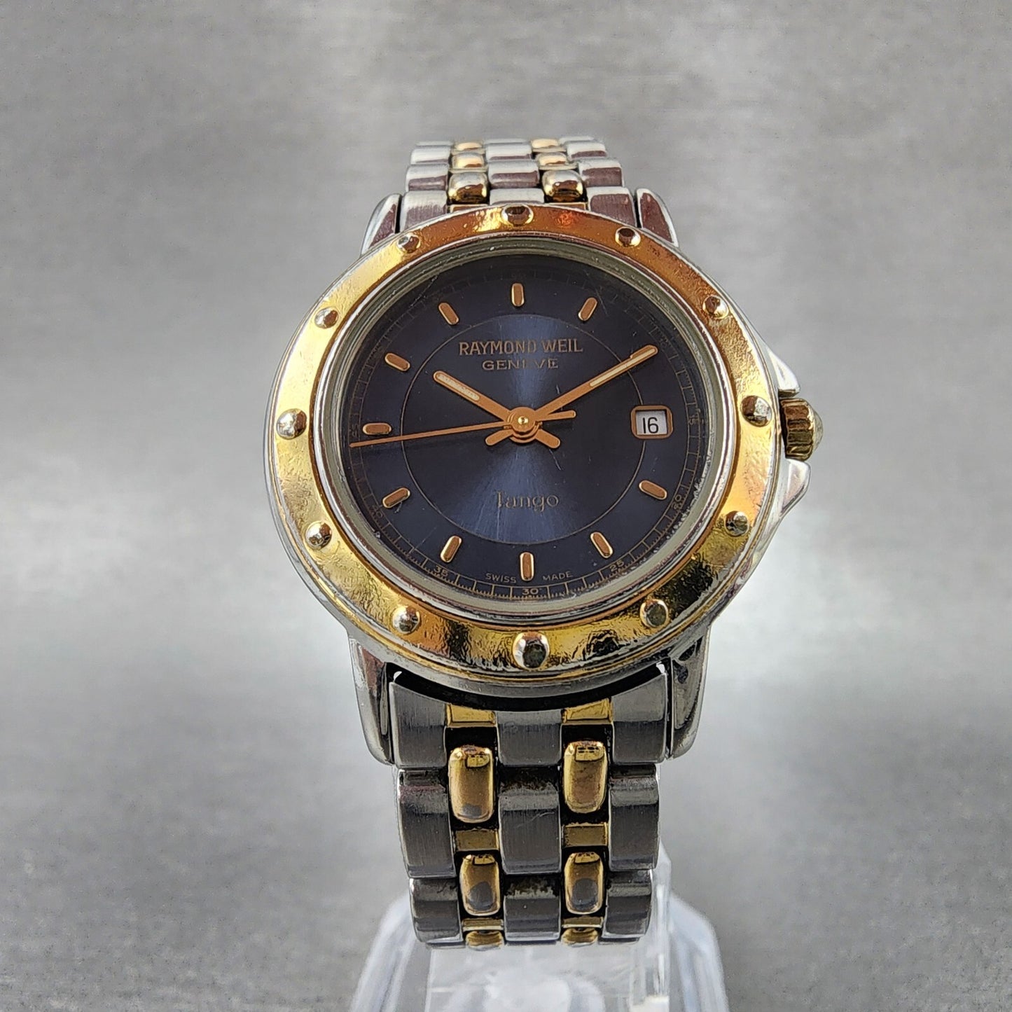 Raymond Weil Tango Watch Women 28mm Blue Dial Two Tone Date Round 5360 New BatA15