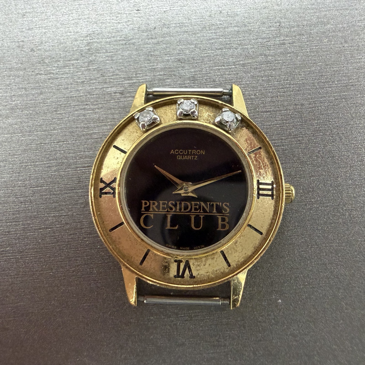 Bulova Accutron Watch Women 28mm Black Dial Gold Tone Diamond Bezel New battery0